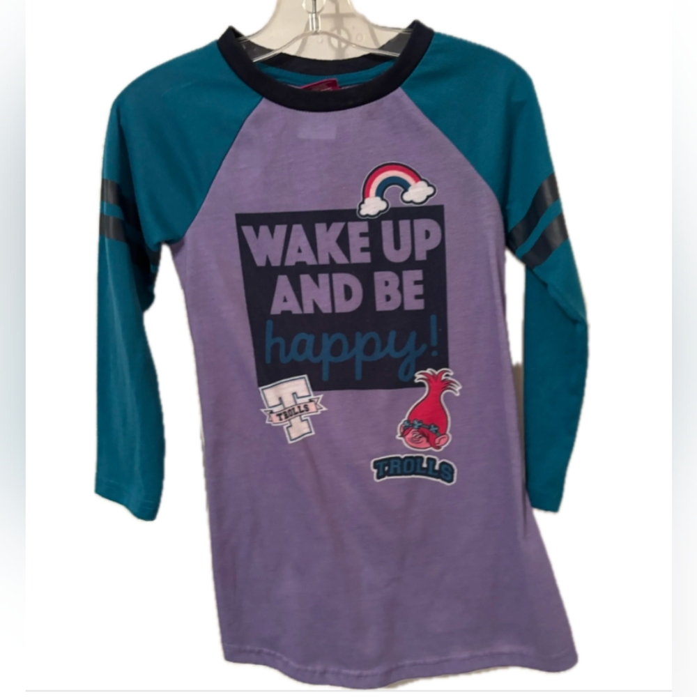 👉10/10$ Trolls Wake Up and Be Happy Long Sleeve Shirt - Purple and Teal